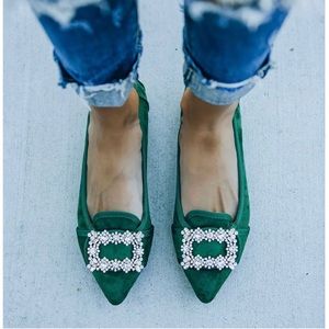 Vici Vanderpump Faux Suede Flats in Emerald (by Chase and Chloe)